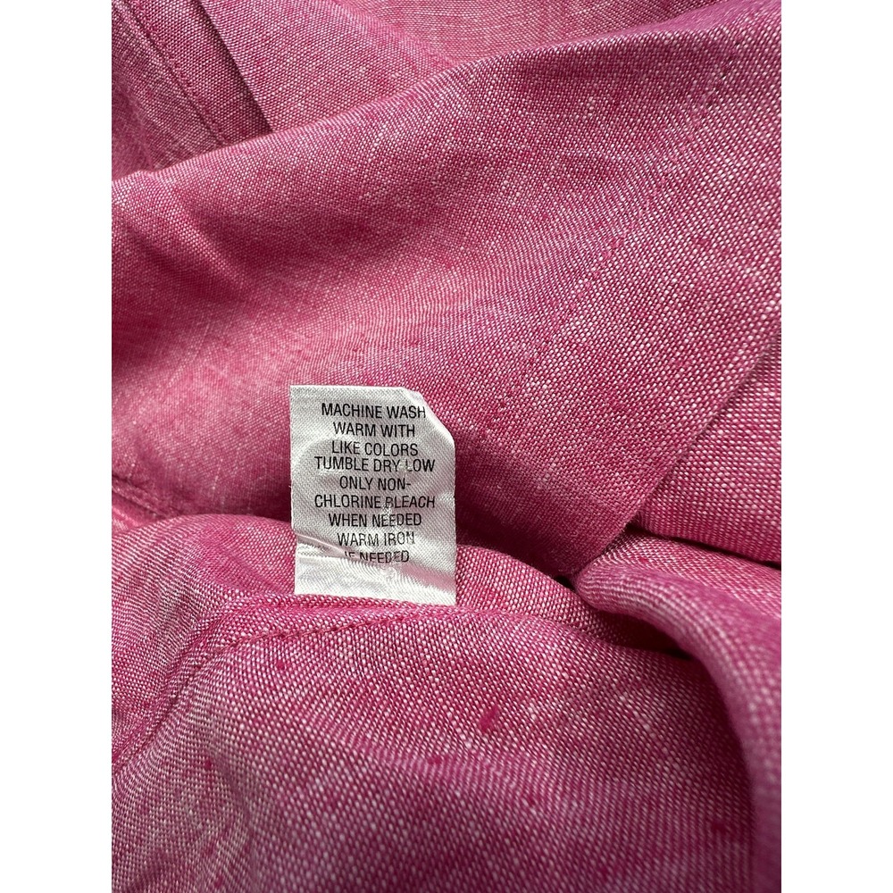 Baird McNutt Linen Shirt Mens Large Pink Short Sleeve Murano Slim Fit Button‎ - Picture 6 of 8